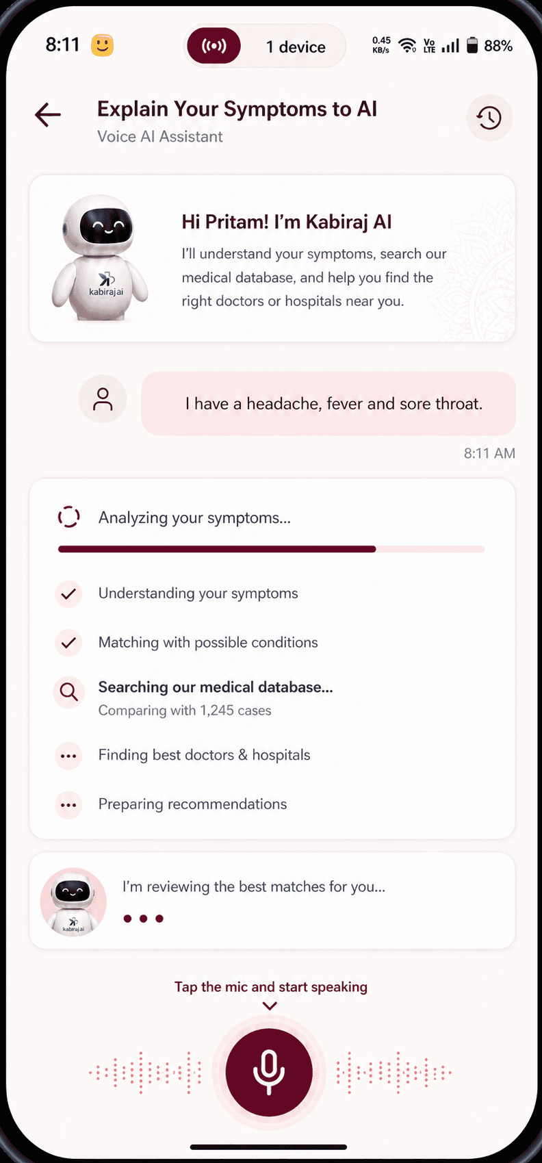 Symptoms AI screen